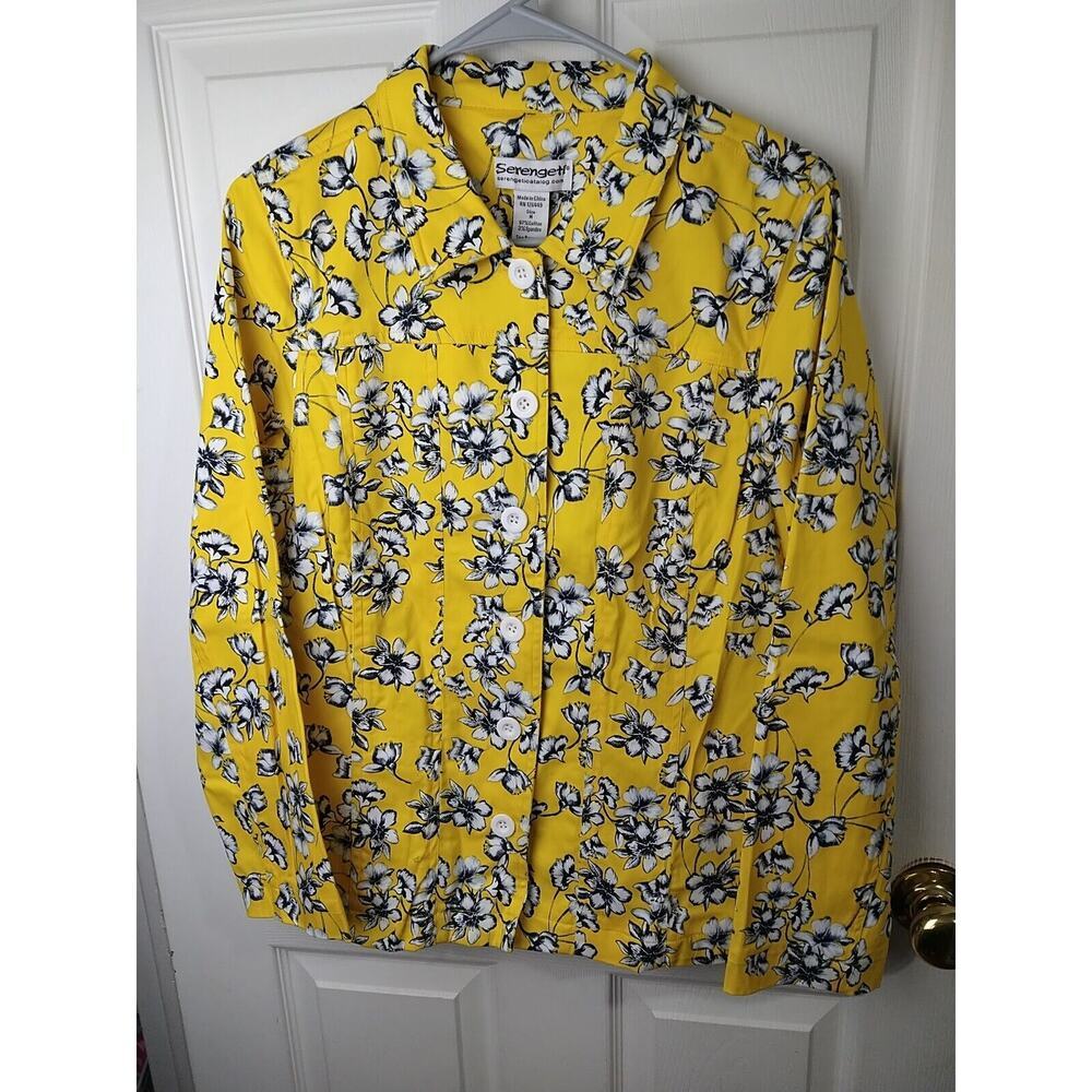 Serengeti Woman M Shacket Yellow White Floral Long Sleeve Collared Button...